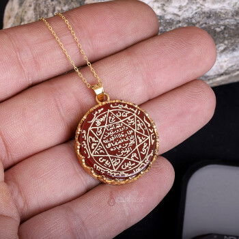 14 Ayar Altın Mührü Süleyman Akik Taşı El İşçiliği Kolye - 4