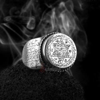 925 Ayar Gümüş Koruma Vefkli Süleyman Mührü Tılsımlı Yüzük - Thumbnail