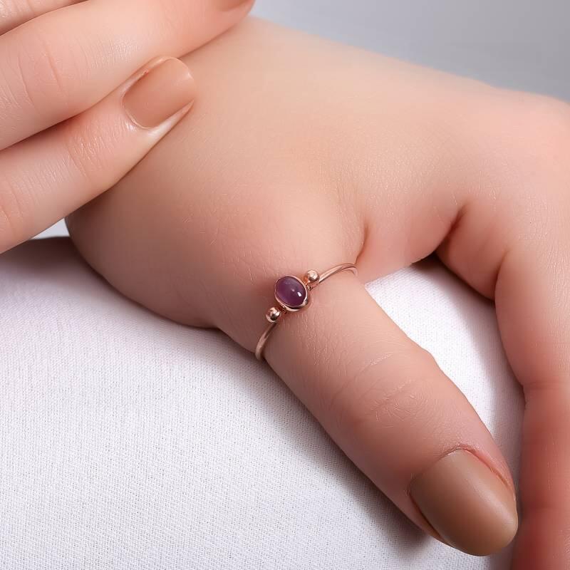 Rose Kaplama 925 Ayar Gümüş Doğal Pembe Yakut Yüzük - 1
