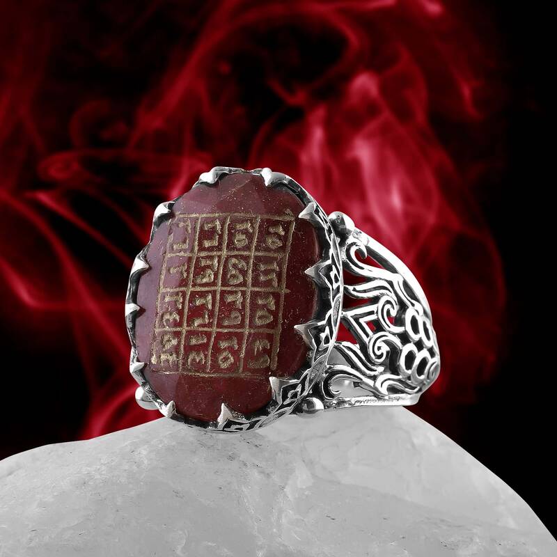 Başarı Vefki Yazılı Doğal Yakut Taşı Gümüş Yüzük - 1