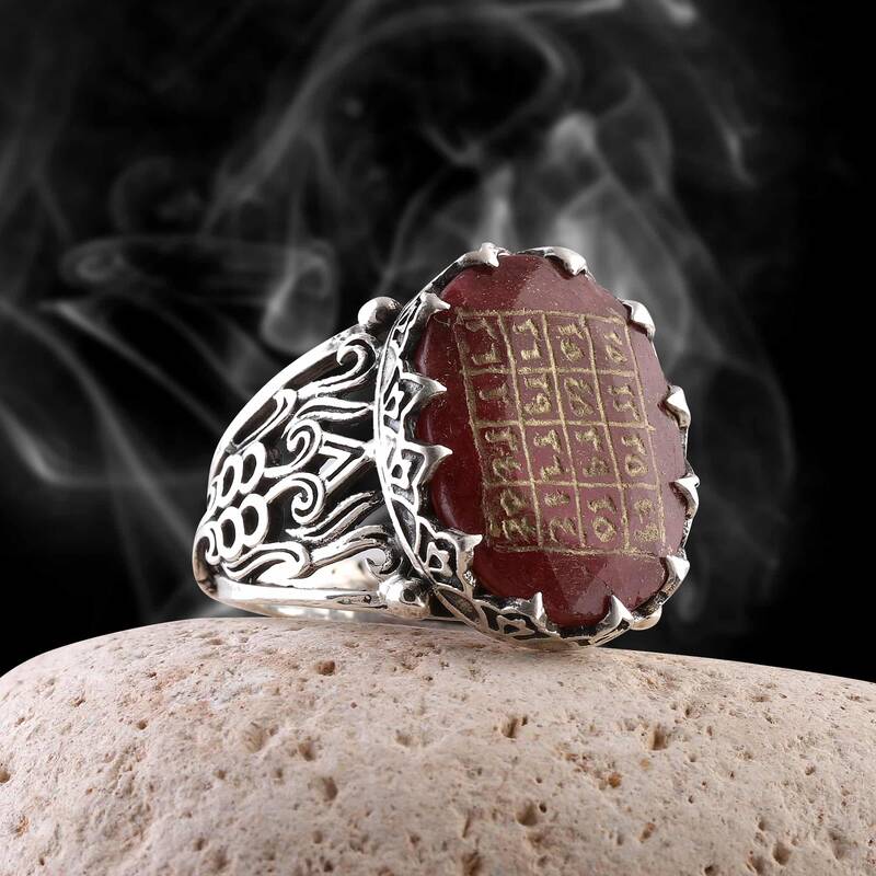 Başarı Vefki Yazılı Doğal Yakut Taşı Gümüş Yüzük - 2