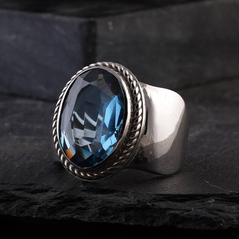 Blue Topaz Taşı 14 Ayar Beyaz Altın Yüzük - 2