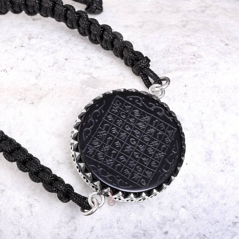 Celcelutiye Yazılı Elde Kazıma Siyah Akik Örgü Gümüş Bileklik - 2