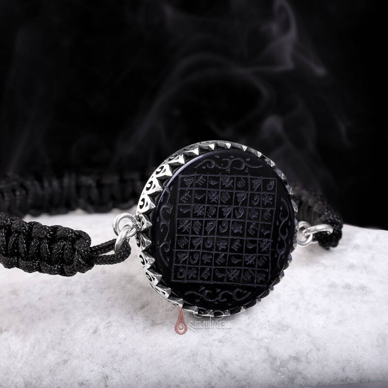 Celcelutiye Yazılı Elde Kazıma Siyah Akik Örgü Gümüş Bileklik - 3