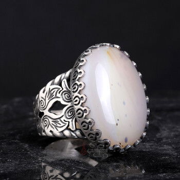 Doğal Hareli Yemen Akik Taşı El İşçiliği Gümüş Yüzük - 2