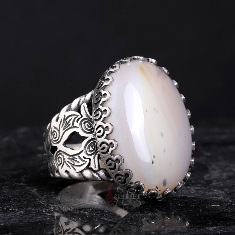 Doğal Hareli Yemen Akik Taşı El İşçiliği Gümüş Yüzük - 2