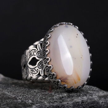 Doğal Hareli Yemen Akik Taşı El İşçiliği Gümüş Yüzük - 1