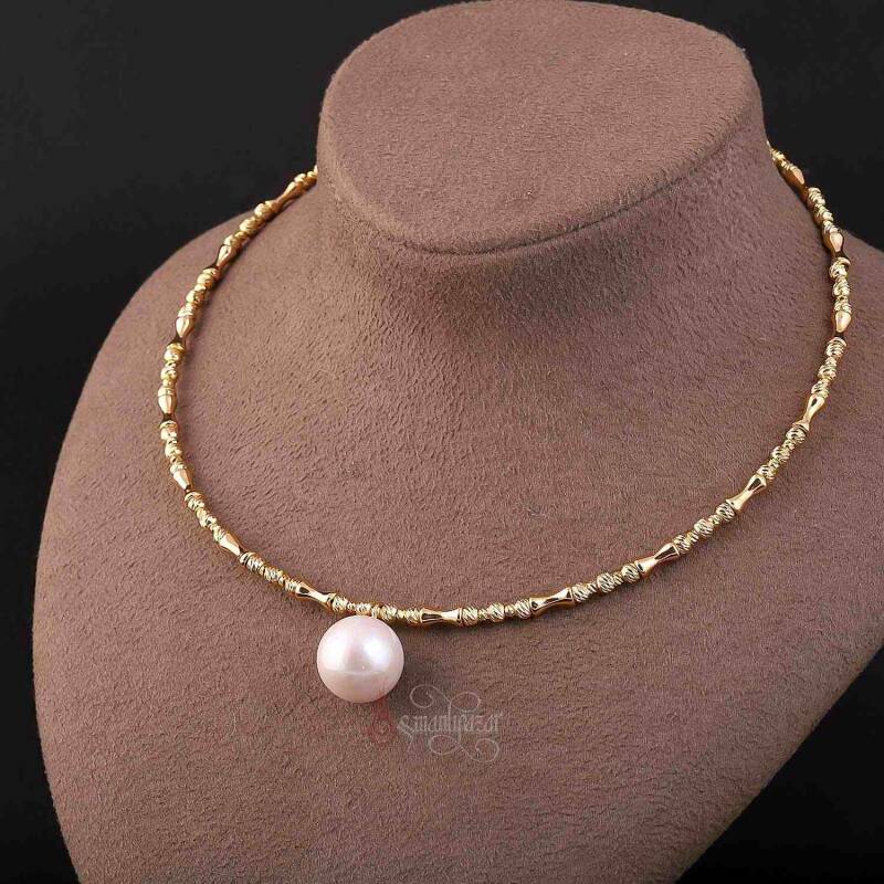 Doğal İnci Altın Kaplama Gümüş Choker Kolye - 1