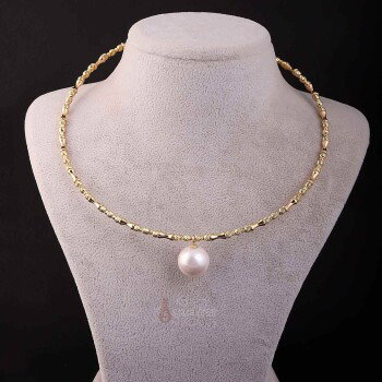 Doğal İnci Altın Kaplama Gümüş Choker Kolye - 2