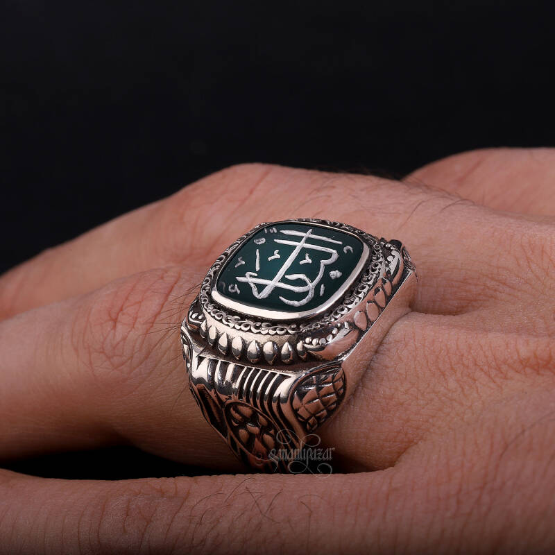 El Bari Esma’sı El Yazması Akik Taşı Gümüş Yüzük - 5