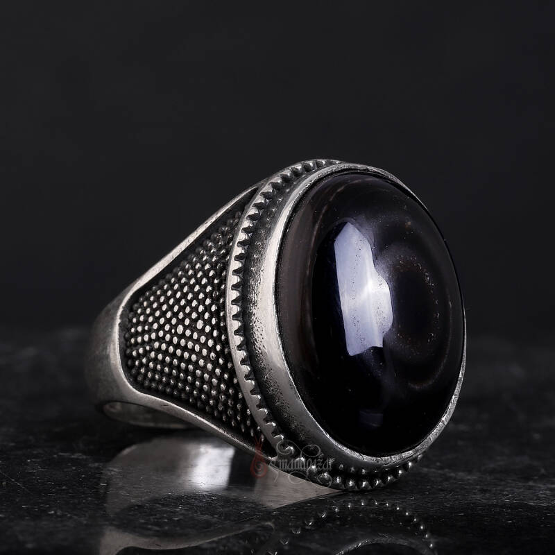 El İşi Göz Akik Taşı 925 Ayar Gümüş Yüzük - 2