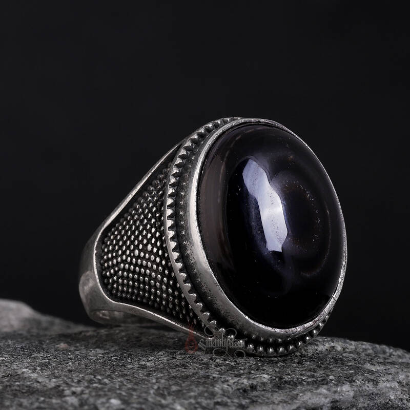 El İşi Göz Akik Taşı 925 Ayar Gümüş Yüzük - 3