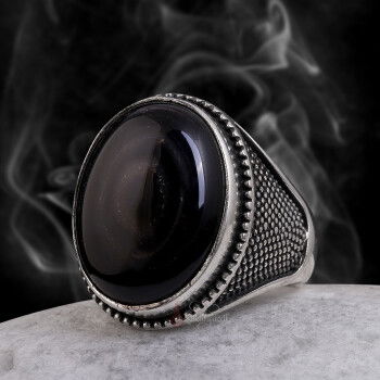 El İşi Göz Akik Taşı 925 Ayar Gümüş Yüzük - 1