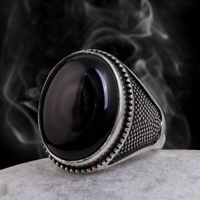 El İşi Göz Akik Taşı 925 Ayar Gümüş Yüzük - 1