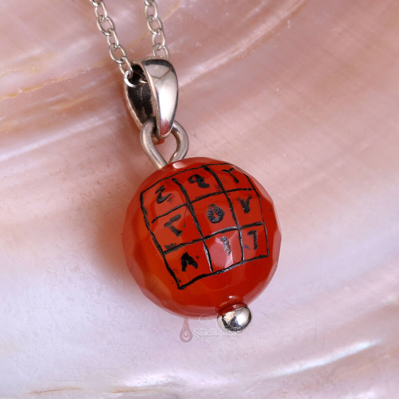 El Yazması Bereket Vefki Fasetli Akik Taşı Kolye - 4