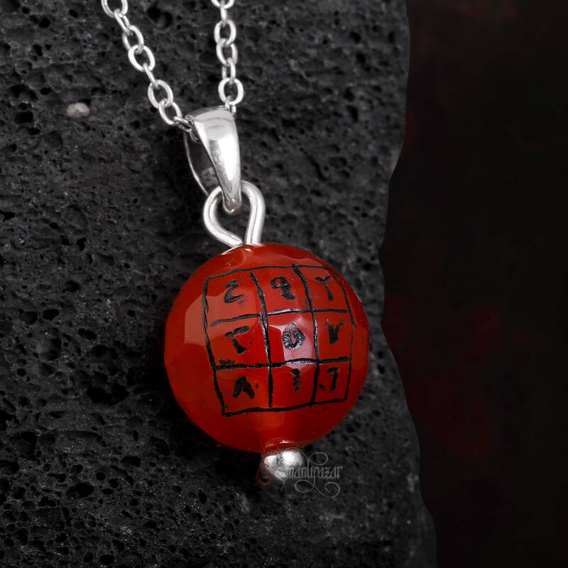 El Yazması Bereket Vefki Fasetli Akik Taşı Kolye - 3