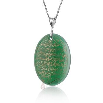 El Yazması Hilye Şerif Yazılı Yeşil Akik Kolye - 5
