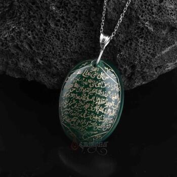 El Yazması Hilye Şerif Yazılı Yeşil Akik Kolye - 2