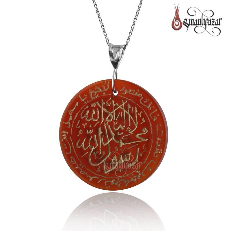 El Yazması Kelime-i Tevhid Yazılı Akik Kolye - 2