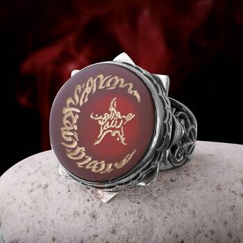 Elde Oyma Sanatı Ay Yıldız Akik Taşı 925 Ayar Gümüş Yüzük - 2