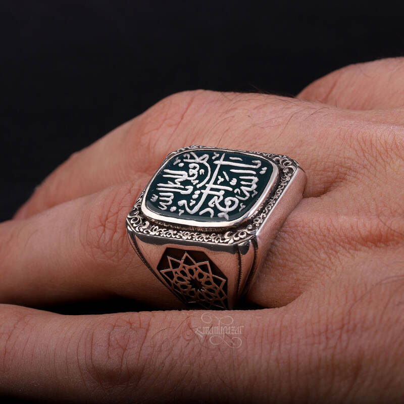 Erbaini İdrisiyye 3 İsmi Şerif El Kazıması Akik Taşı Yüzük - 4