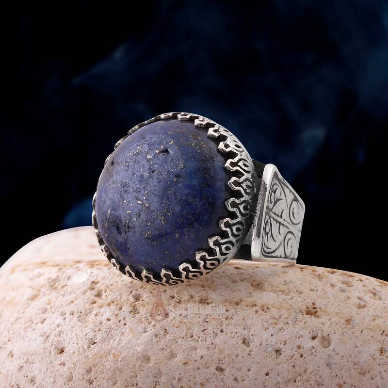 Erzurum Kalem İşi Lapis Lazuli Taşı 925 Ayar Gümüş Yüzük