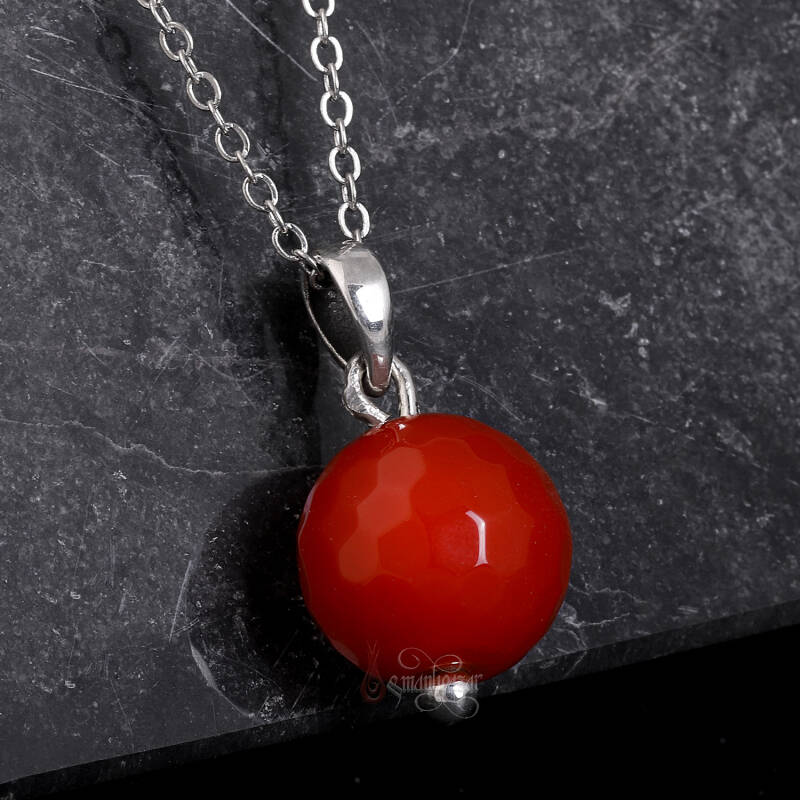 Fasetli Akik Taşı Kolye El İşçiliği Gümüş Kolye - 2