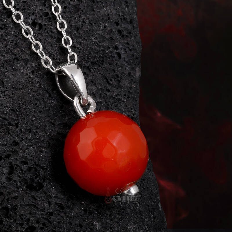 Fasetli Akik Taşı Kolye El İşçiliği Gümüş Kolye - 3