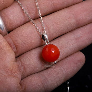 Fasetli Akik Taşı Kolye El İşçiliği Gümüş Kolye - 4