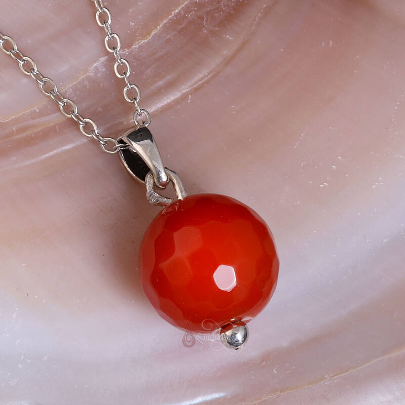 Fasetli Akik Taşı Kolye El İşçiliği Gümüş Kolye - 5