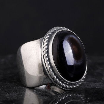 Göz Akik Taşı 925 Ayar Gümüş El İşi Yüzük - 2