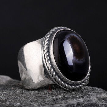 Göz Akik Taşı 925 Ayar Gümüş El İşi Yüzük - 3