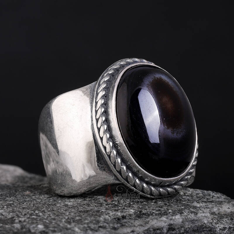 Göz Akik Taşı 925 Ayar Gümüş El İşi Yüzük - 3