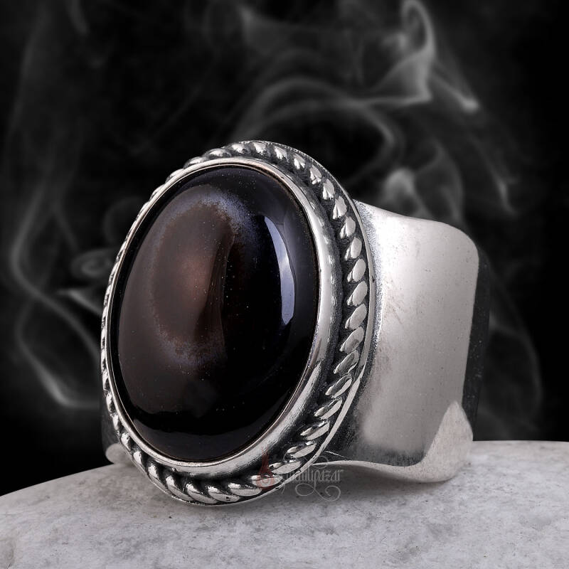 Göz Akik Taşı 925 Ayar Gümüş El İşi Yüzük - 1