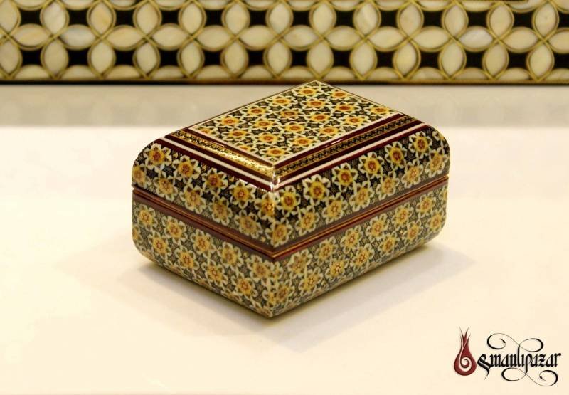 Hatemi Mozaik İşlemeli Küçük Boy Mücevher Ahşap Kutusu