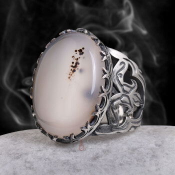 Hilal Motifli Doğal Hareli Yemen Akik El İşçiliği Gümüş Yüzük - 3