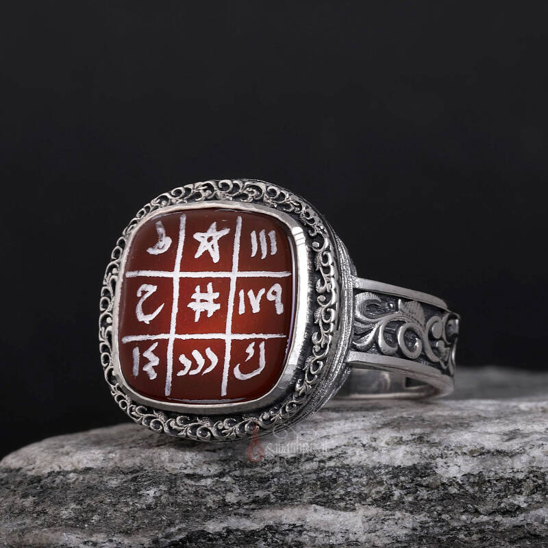 İsmi Azam Cetveli El Yazması Vefkli Akik Yüzük - 4