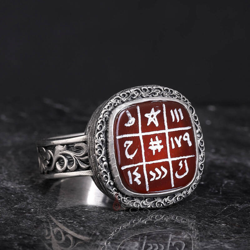 İsmi Azam Cetveli El Yazması Vefkli Akik Yüzük - 5