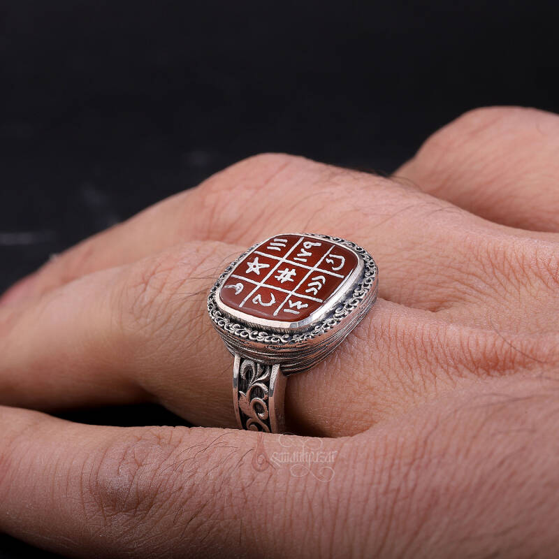 İsmi Azam Cetveli El Yazması Vefkli Akik Yüzük - 3