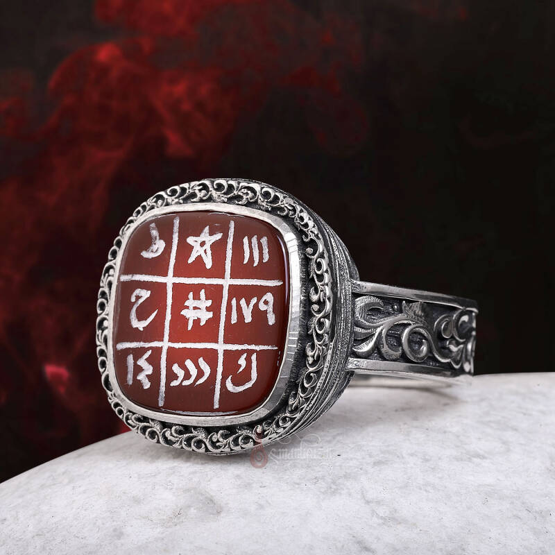 İsmi Azam Cetveli El Yazması Vefkli Akik Yüzük - 2