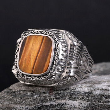 Kaplangözü Taşı Retro Tasarım 925 Ayar Gümüş Yüzük - 2