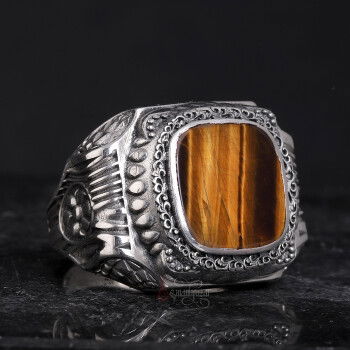 Kaplangözü Taşı Retro Tasarım 925 Ayar Gümüş Yüzük - 3