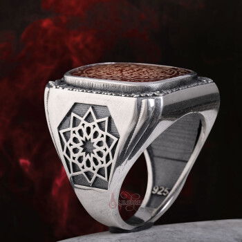 Kenarları Osmanlı Motifi El Kazıması Mührü Süleyman Akik Yüzük - 3