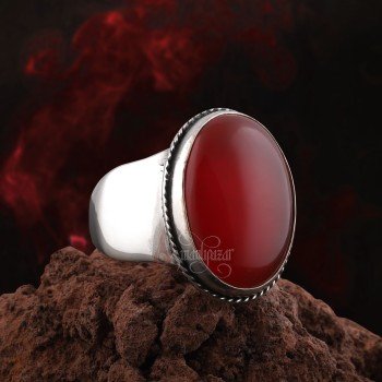 Kırmızı Akik 925 Ayar Gümüş Sade Model Yüzük - Thumbnail