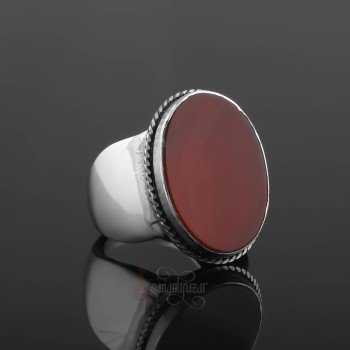 Kırmızı Akik Taşı 925 Ayar Gümüş Yüzük Sarmal Model - Thumbnail