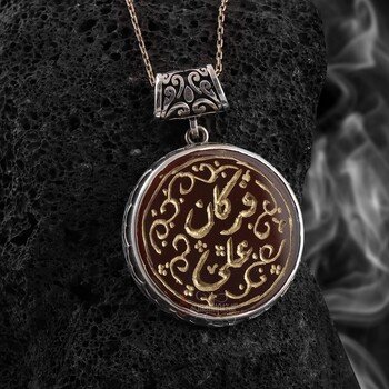 Kişiye Özel Osmanlıca İsim Yazılı Gümüş Kolye Elde Oyma İşçiliği - Thumbnail