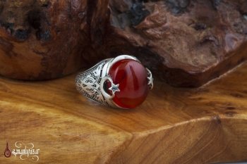 Kızıl Yemen Akik Taşlı Gümüş Yüzük - Thumbnail