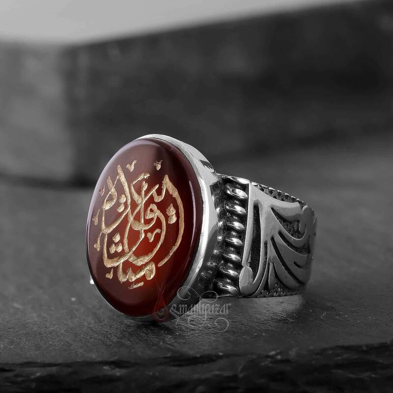 Kördüğüm Gibi El Oyma Sanatı Yemen Akik Taşı Gümüş - 2