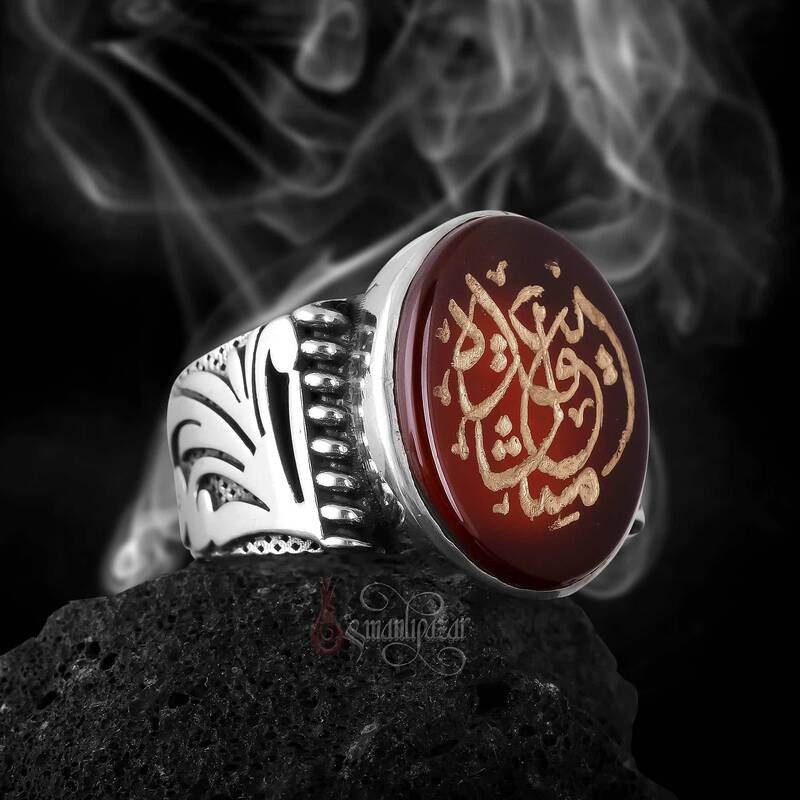 Kördüğüm Gibi El Oyma Sanatı Yemen Akik Taşı Gümüş - 4