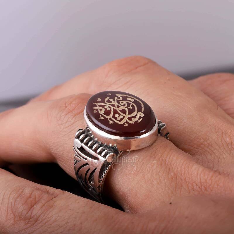 Kördüğüm Gibi El Oyma Sanatı Yemen Akik Taşı Gümüş - 3